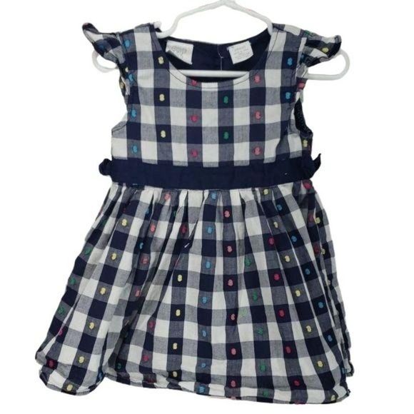 Koala Kids Girls Blue Gingham Checkered Short Sleeve Polka Dot Dress Size 24 Mon - Picture 2 of 6